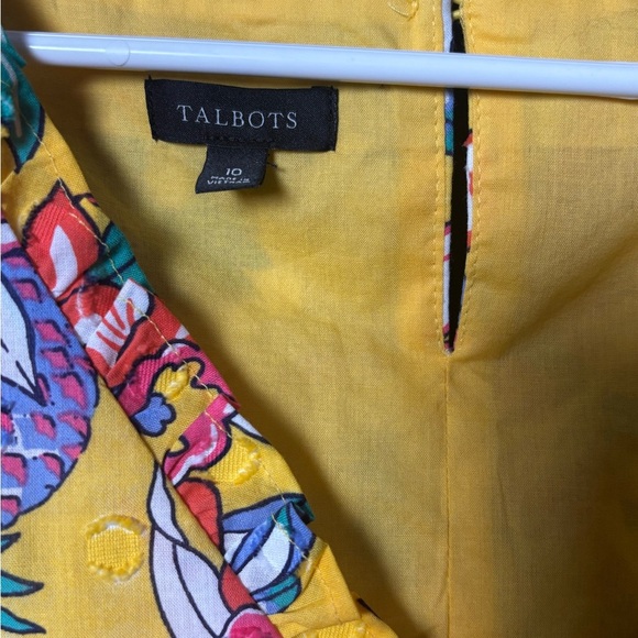 Talbots Tropical Floral Dress | Size 10 | Cotton Sleeveless A-Line Yellow - Picture 3 of 5
